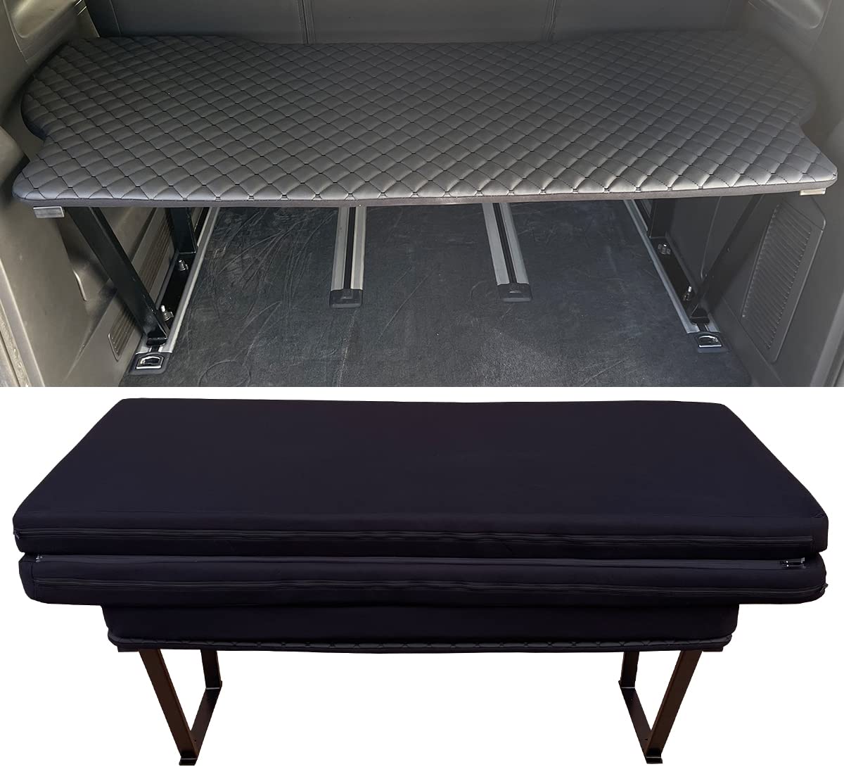 BREMER SITZBEZÜGE Multiflexboard kompatibel mit VW T5 T6 T6.1 Multivan Bettverlängerung Camper Schlafauflage Höhe 51cm inkl. Konsolen & Klappmatratze Kunstleder Gestepptes Muster D01GES von BREMER SITZBEZÜGE