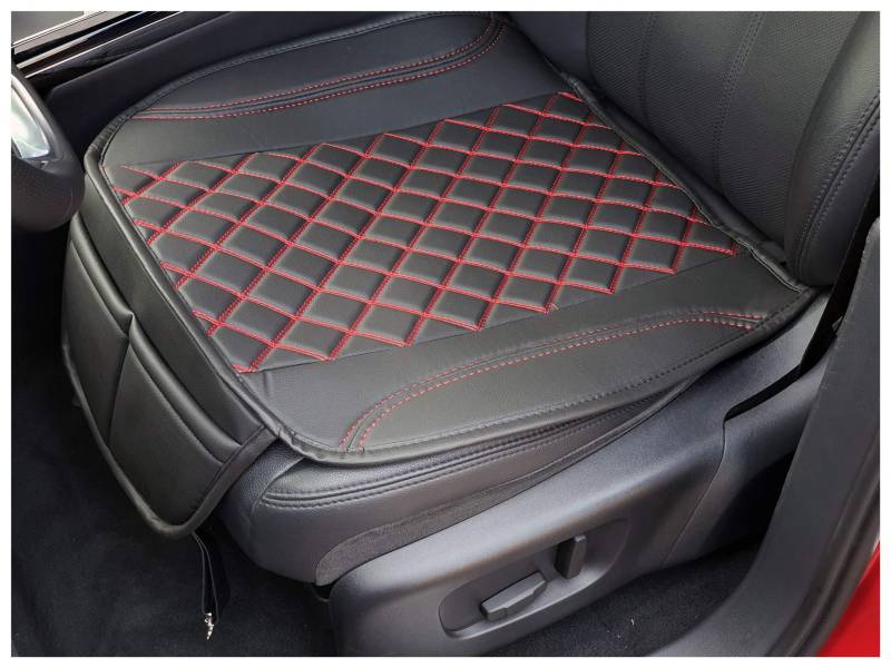 BREMER SITZBEZÜGE Sitzauflage Kunstleder Textilleder kompatibel mit Honda Civic 9 Sitzkissen in Kunstleder Schwarz/Rote Naht OT402 von BREMER SITZBEZÜGE