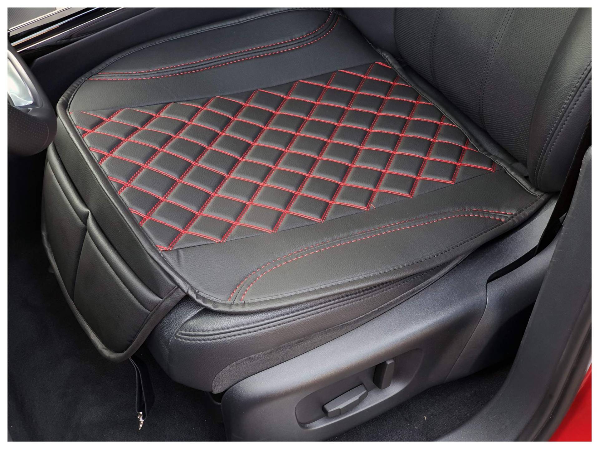 BREMER SITZBEZÜGE Sitzauflage Kunstleder Textilleder kompatibel mit Mazda CX-3 Sitzkissen in Kunstleder Schwarz/Rote Naht OT402 von BREMER SITZBEZÜGE