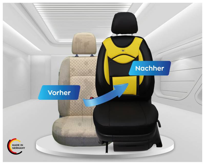 Maß Sitzbezüge Kunstleder für Auto Sitze kompatibel mit Toyota Verso Facelift 2013-2018 Fahrer und Beifahrer Schonbezüge Sitzschoner Sitzbezug FB:D105 (Schwarz/Gelb) von BREMER SITZBEZÜGE