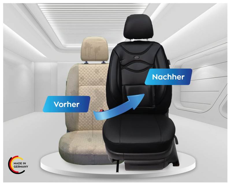 Maß Sitzbezüge Kunstleder für Auto Sitze kompatibel mit Ford Ka+ MK3 2016 Fahrer und Beifahrer Schonbezüge Sitzschoner Sitzbezug FB:D104 (Schwarz) von BREMER SITZBEZÜGE