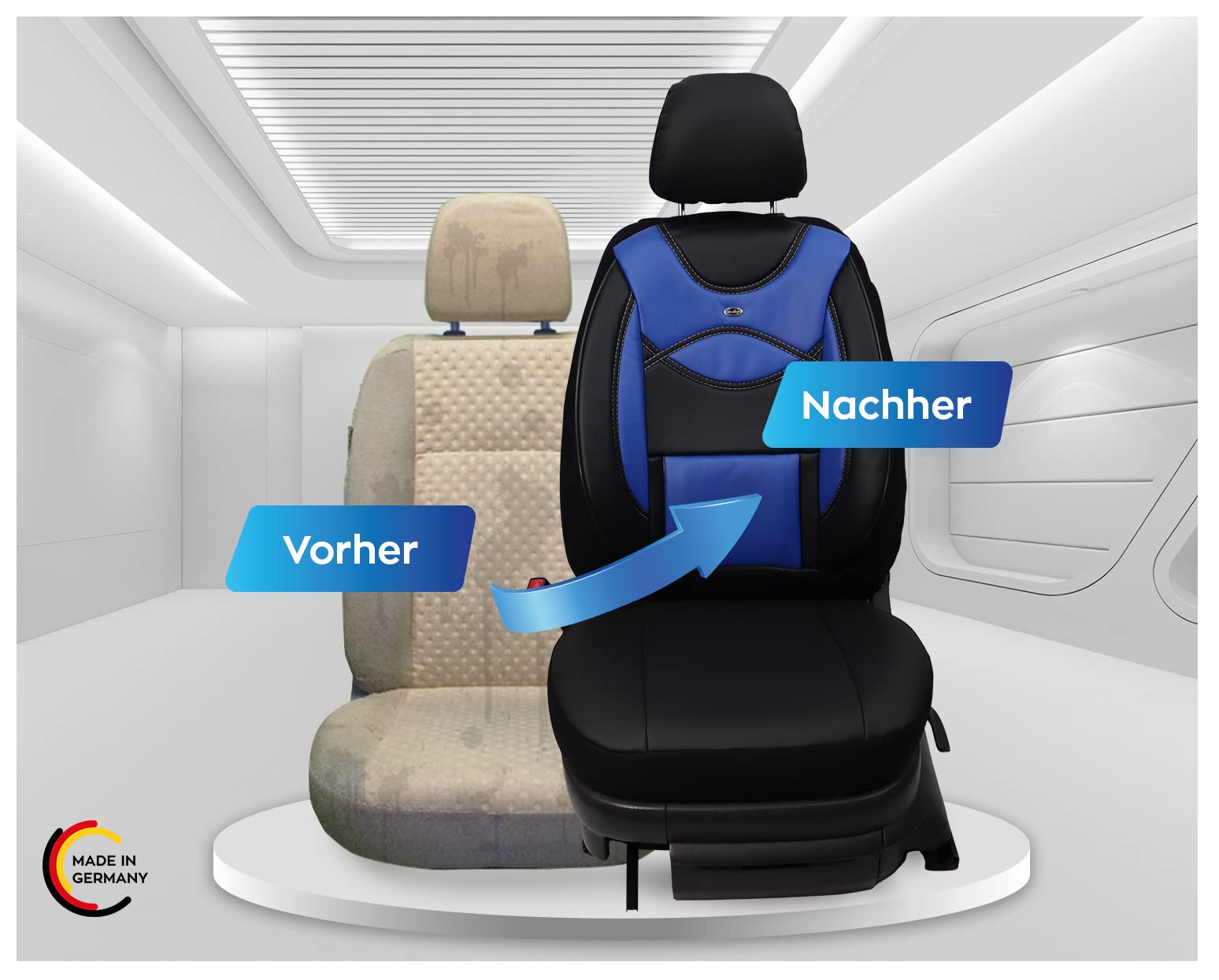 BREMER SITZBEZÜGE Maß Sitzbezüge aus Kunstleder Textilleder kompatibel mit Volvo S90 Cross Country Fahrer & Beifahrer ab 2017 D106 Schwarz/Blau von BREMER SITZBEZÜGE