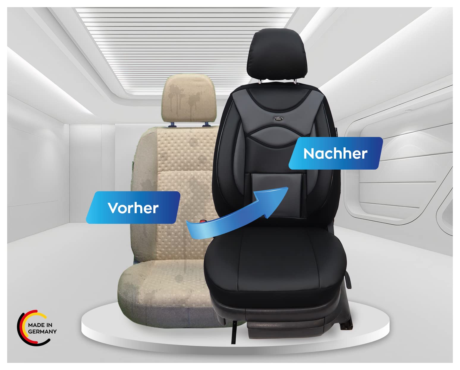 BREMER SITZBEZÜGE Maß Sitzbezüge aus Kunstleder Textilleder kompatibel mit Volvo V60 1 Fahrer & Beifahrer ab 2010 - 2018 D101 Schwarz/Grau von BREMER SITZBEZÜGE