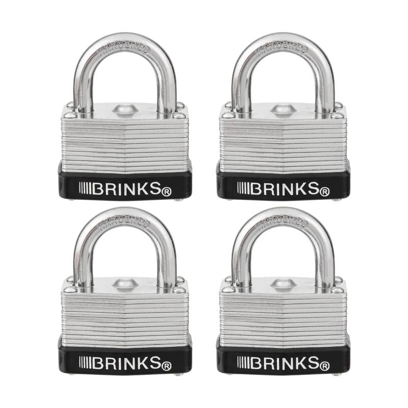 BRINKS - 40 mm Vorhängeschloss aus laminiertem Stahl, mit Schlüssel, 4 Stück, verchromt mit gehärtetem Stahlbügel, Eigenschaften - Brink's von BRINKS