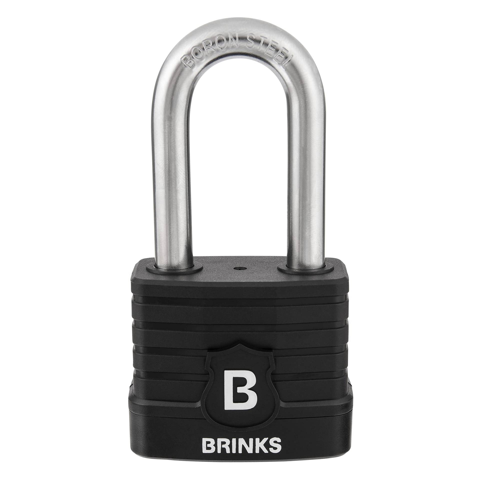 BRINKS - 50 mm kommerzieller laminierter Stahl, wetterbeständiges Vorhängeschloss mit 5,1 cm Bügel – TPE-umwickelter und gehärteter Borstahlbügel, schwarz BRINKS - 50 mm kommerzieller laminierter Stahl, wetterbeständiges Vorhängeschloss mit 5,1 cm Bügel – TPE-umwickelter und gehärteter Borstahlbügel, schwarz von BRINKS