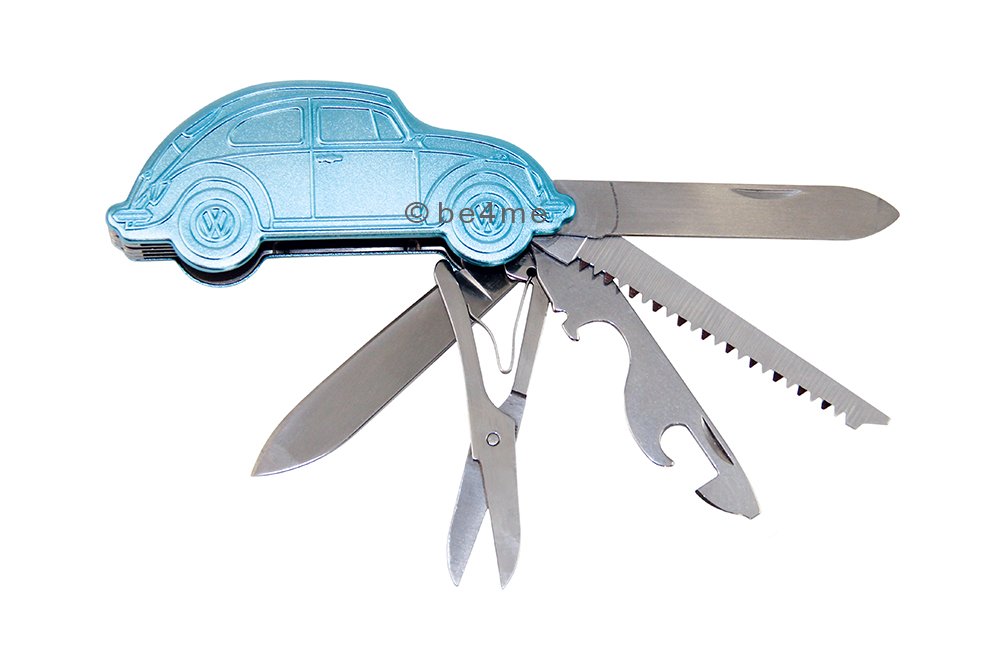 BRISA VW Collection - Volkswagen 3D Taschenmesser mit 5 Funktionen-Messer-Feile-Schere-Flaschen-Dosenöffner (VW Käfer/Love That Bug/Blau) von BRISA