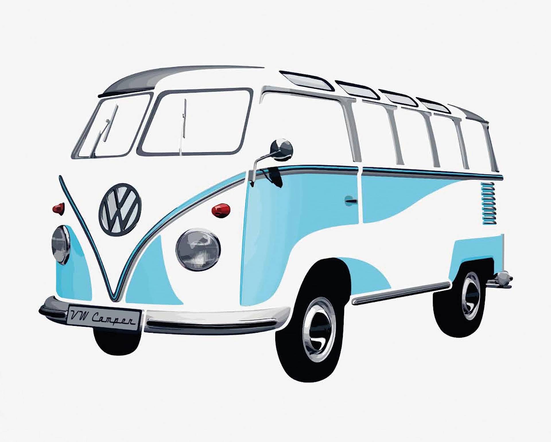 BRISA VW Collection - Volkswagen Selbstklebendes Wand-Tattoo-Aufkleber-Dekoration-Poster mit T1 Bulli Bus Samba Design(Silhouette/Blau) von BRISA