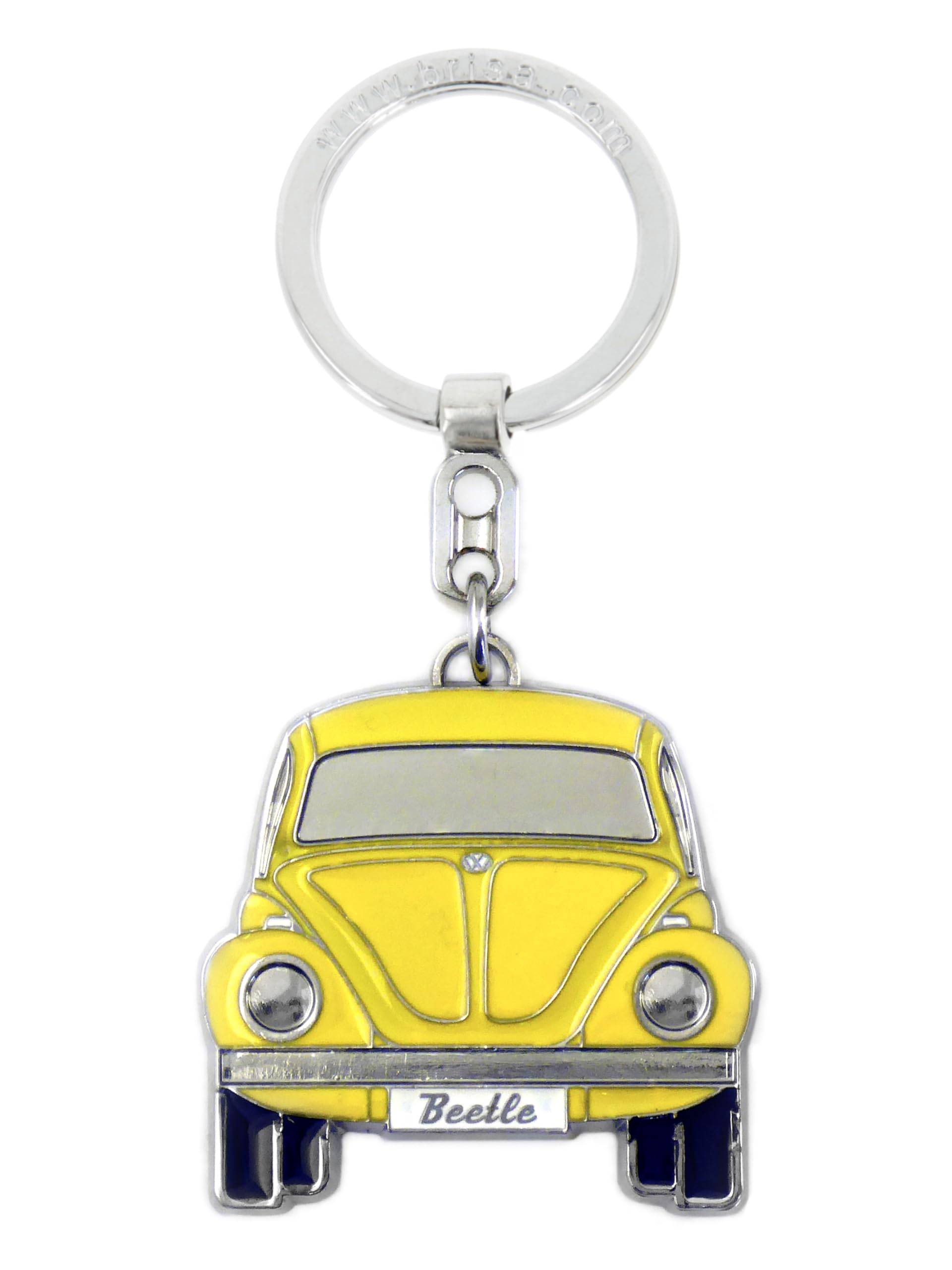 BRISA VW Collection - Volkswagen Emaillierter Metall Schlüssel-Anhänger-Ring Schlüsselbund-Accessoire Keyholder im Käfer/Beetle Design (Front/Gelb) von BRISA