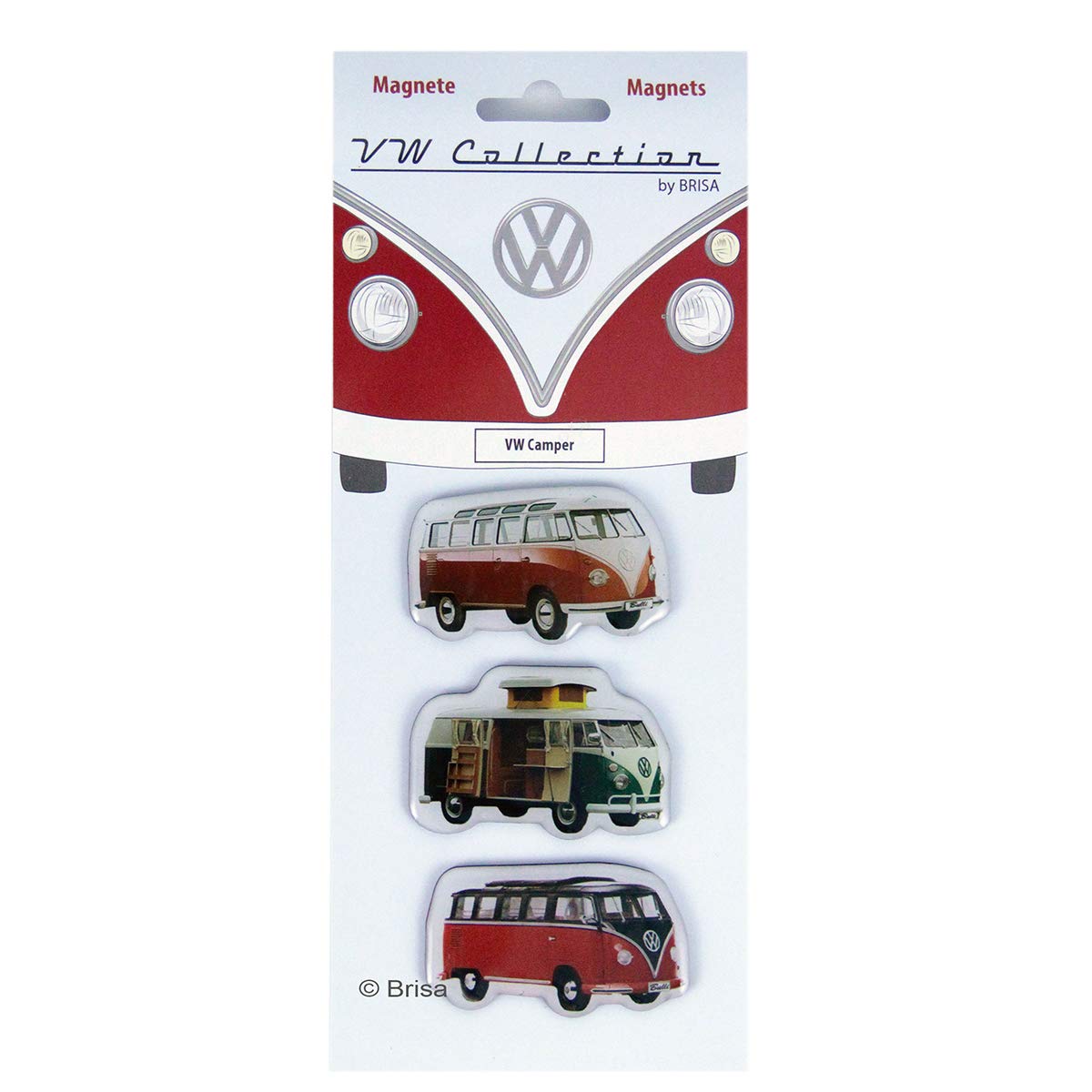 BRISA VW Collection - Volkswagen Kühlschrank-Büro-Pinnwand-Magnete mit T1 Bulli Bus Motiven (3er Set/Camper/Bunt) von BRISA