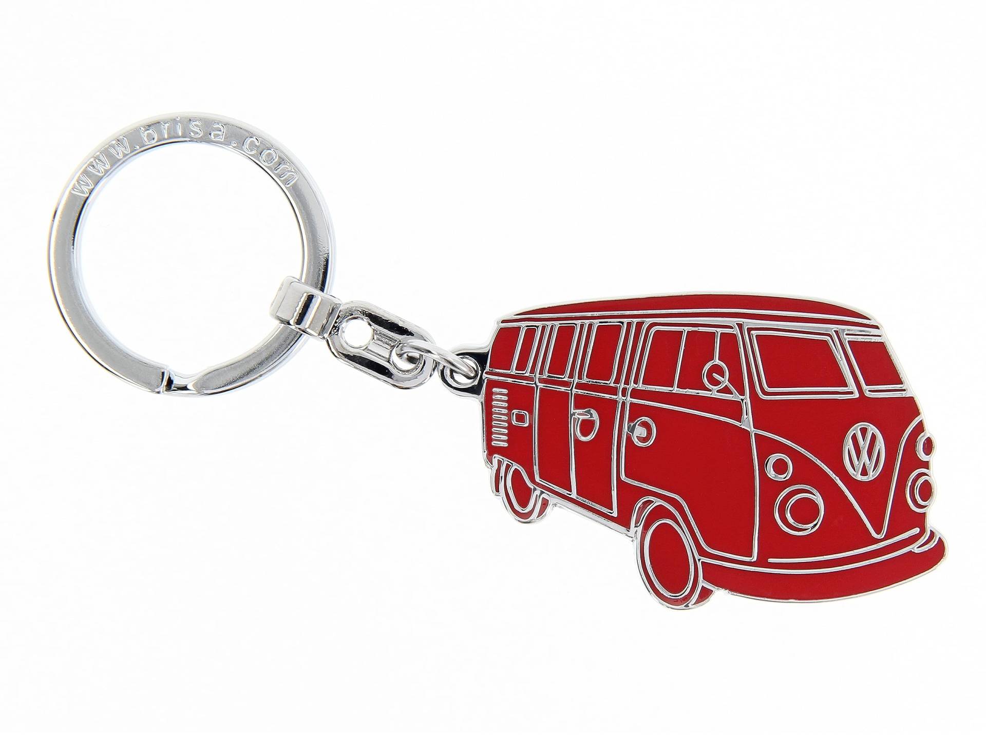 BRISA VW Collection - Volkswagen Metall Schlüssel-Anhänger-Ring Schlüsselbund-Accessoire Keyholder im T1 Bulli Bus Design (Silhouette/Rot) von BRISA