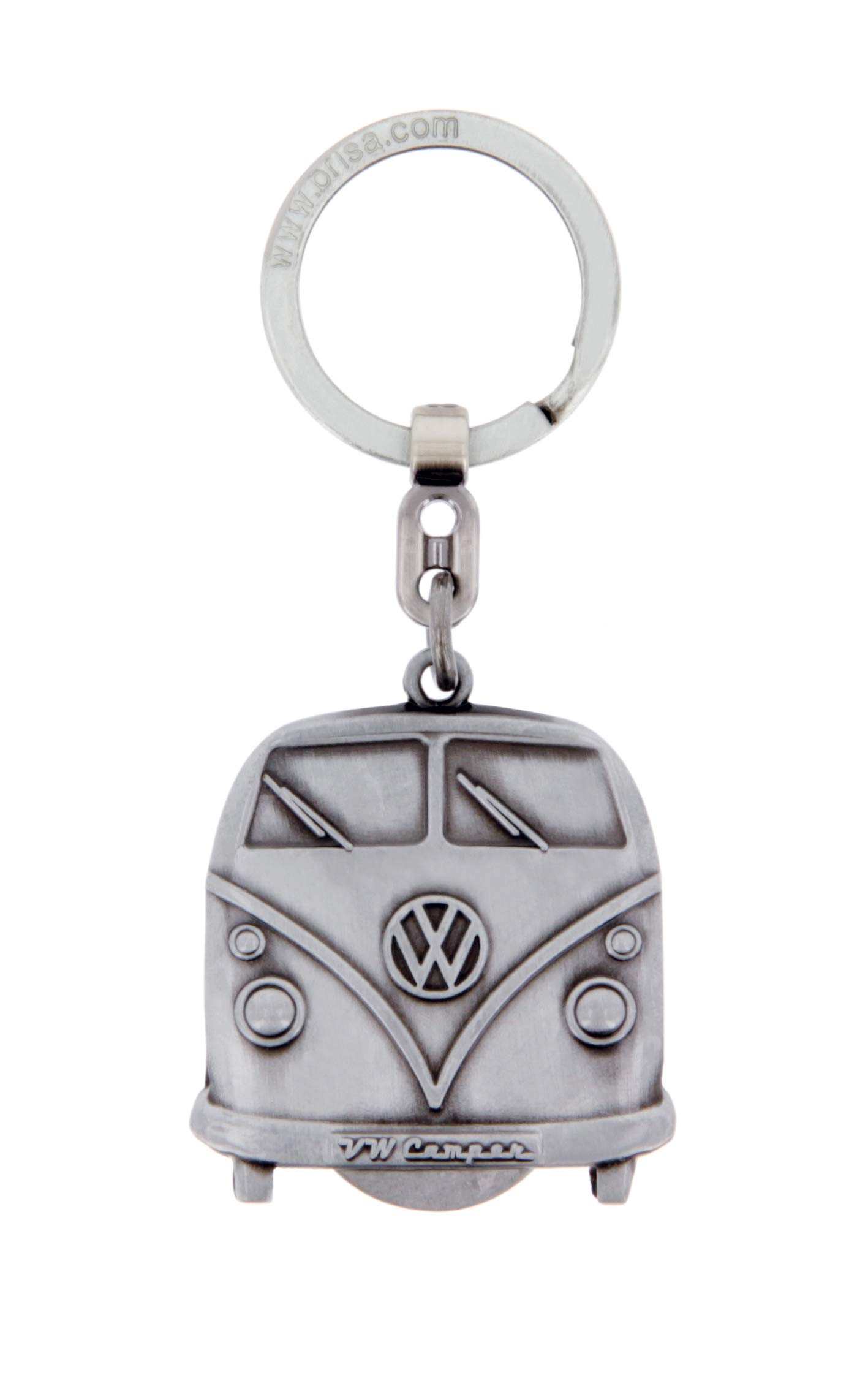 BRISA VW Collection - Volkswagen Metall Schlüssel-Anhänger-Ring Mit Einkaufswagen-Chip Schlüsselbund-Accessoire Keyholder T1 Bulli Bus Design (Bus Front/Silber) von BRISA
