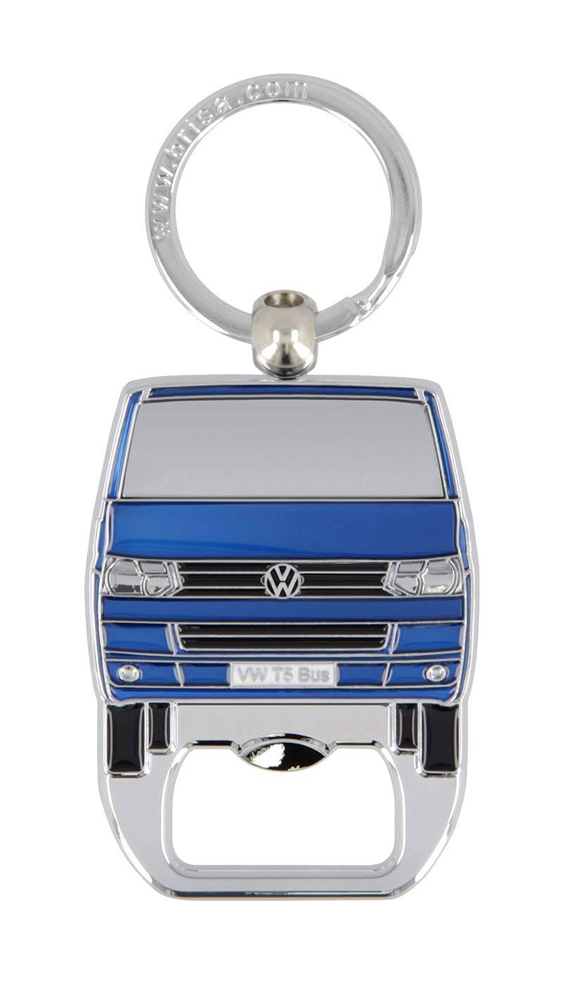 BRISA VW Collection - Volkswagen Schlüssel-Anhänger-Ring Schlüsselbund-Accessoire Keyholder mit Bier-Flaschen-Öffner im T5 Bulli Bus Design (Bus Front/Blau) von BRISA