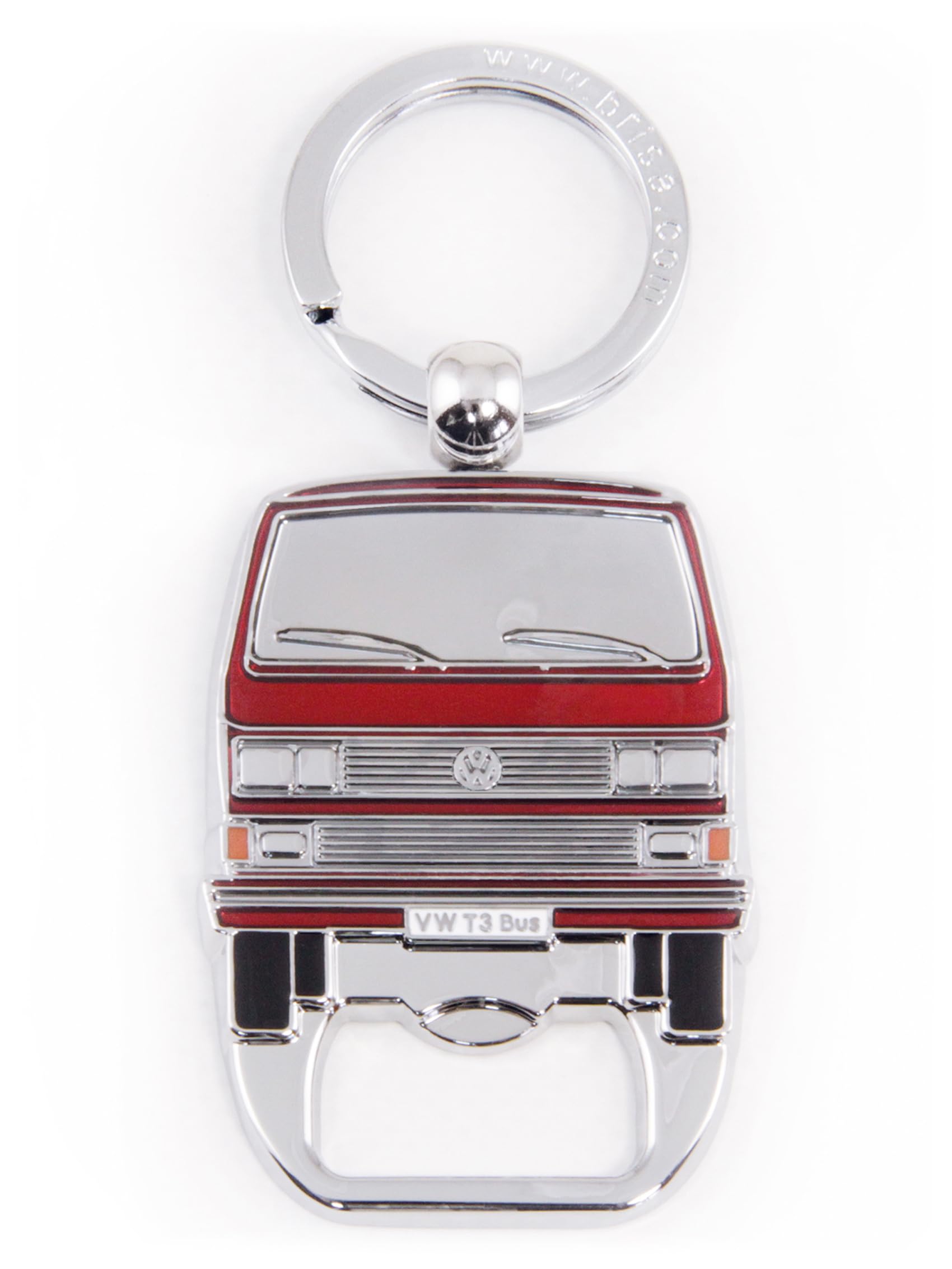 BRISA VW Collection - Volkswagen Schlüssel-Anhänger-Ring Schlüsselbund-Accessoire Keyholder mit Bier-Flaschen-Öffner im T3 Bulli Bus Design (Bus Front/Rot) von BRISA