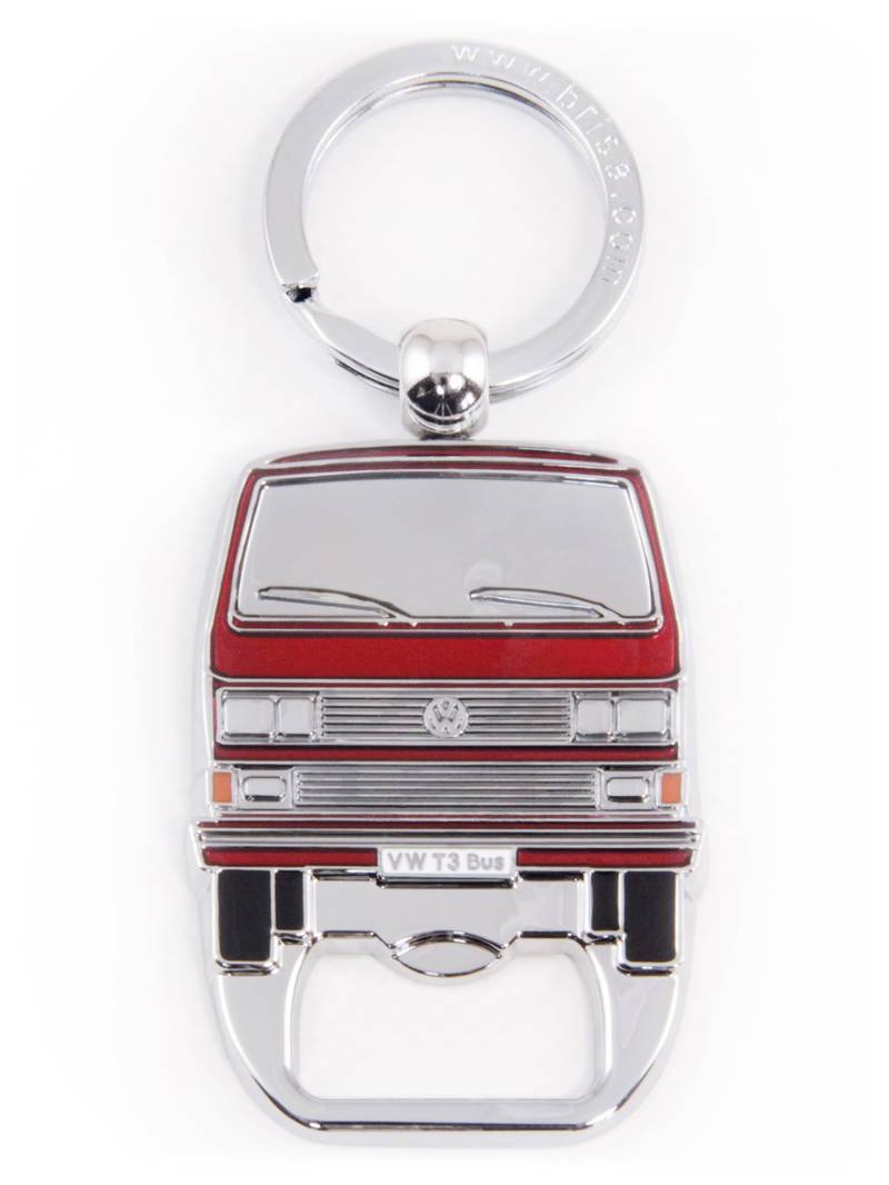 BRISA VW Collection - Volkswagen Schlüssel-Anhänger-Ring Schlüsselbund-Accessoire Keyholder mit Bier-Flaschen-Öffner im T3 Bulli Bus Design (Bus Front/Rot) von BRISA