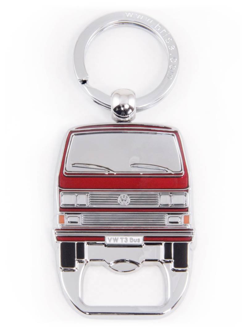 BRISA VW Collection - Volkswagen Schlüssel-Anhänger-Ring Schlüsselbund-Accessoire Keyholder mit Flaschenöffner im T3 Bulli Bus Design (Bus Front/Rot) von BRISA
