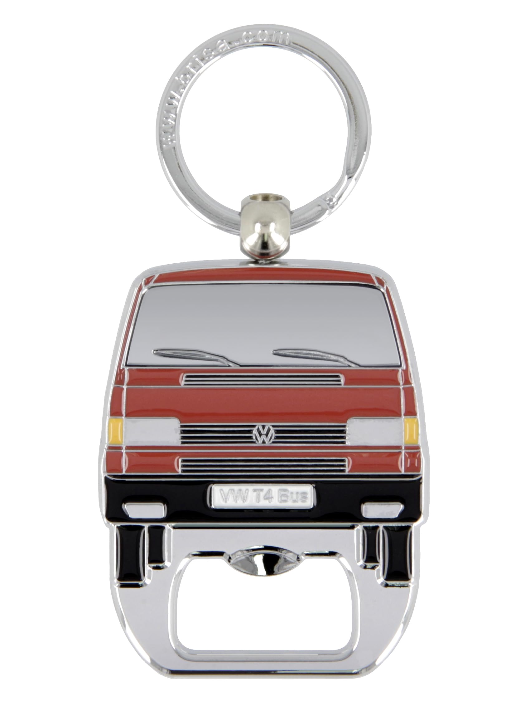 BRISA VW Collection - Volkswagen Schlüssel-Anhänger-Ring Schlüsselbund-Accessoire Keyholder mit Bier-Flaschen-Öffner im T4 Bulli Bus Design (Bus Front/Rot) von BRISA