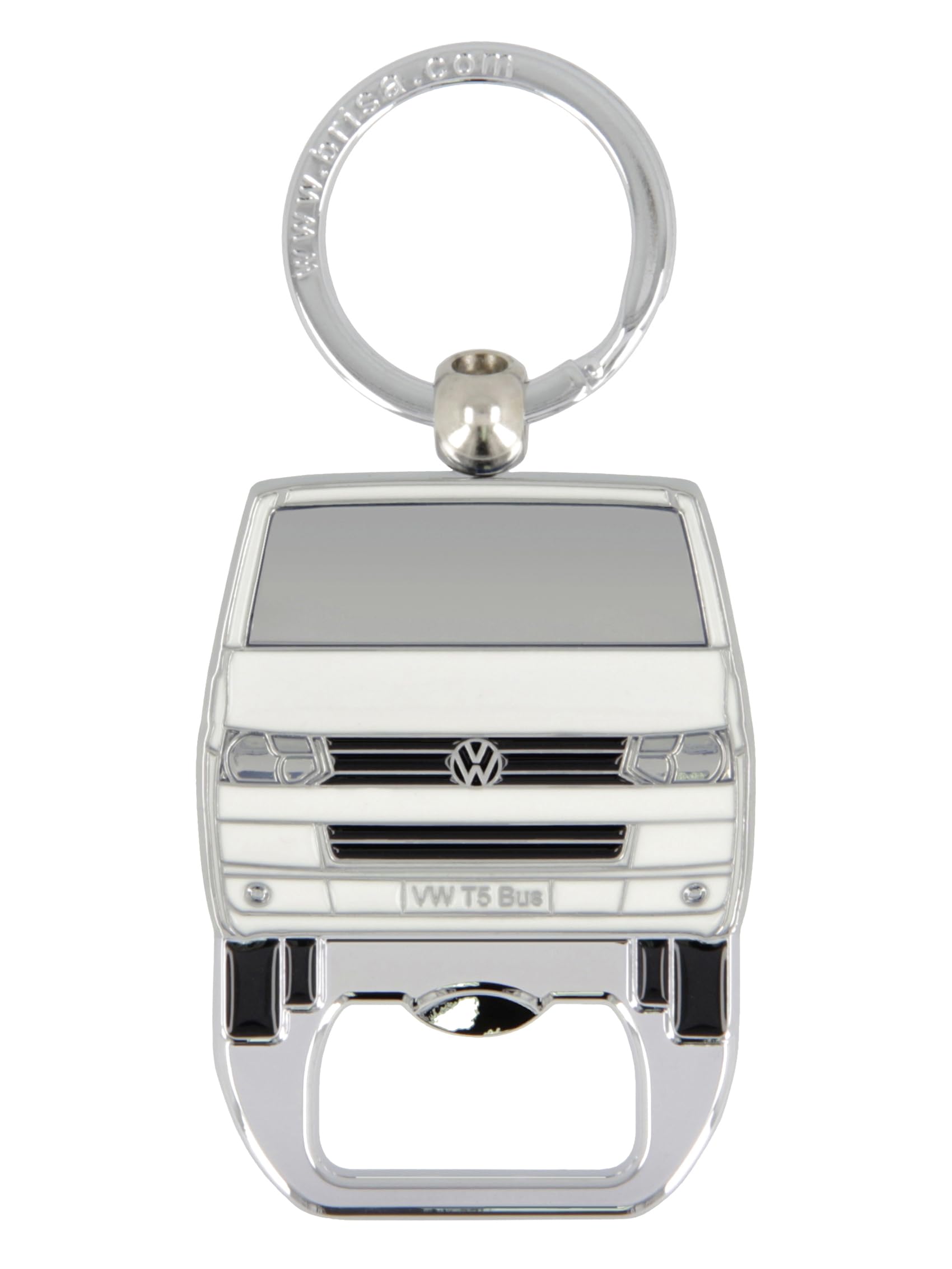BRISA VW Collection - Volkswagen Schlüssel-Anhänger-Ring Schlüsselbund-Accessoire Keyholder mit Bier-Flaschen-Öffner im T5 Bulli Bus Design (Bus Front/Weiß) von BRISA