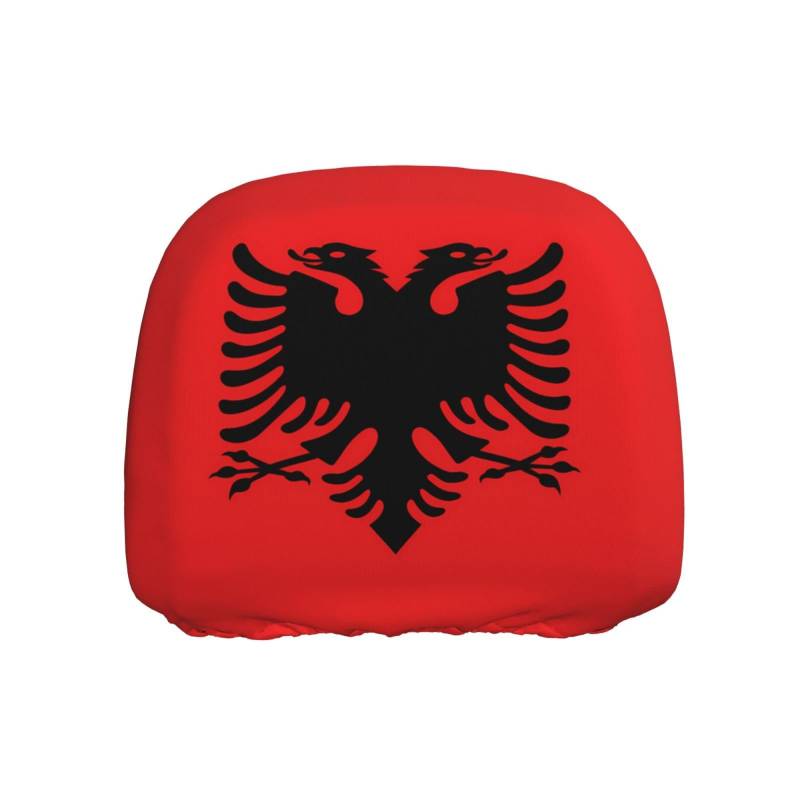 BROLEO Auto-Kopfstützenbezug mit albanischer Flagge, weiches und bequemes elastisches Autozubehör, 1 Stück von BROLEO