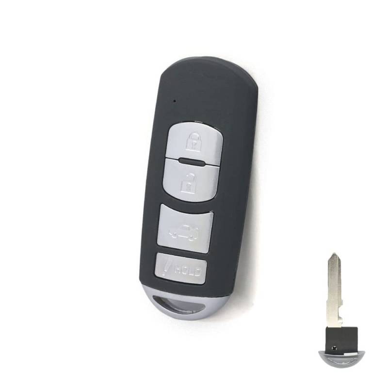 BROVACS Ersatz-Schlüsselgehäuse + ungeschnittener Rohling-Notschlüssel, kompatibel mit Mazda 4 Tasten Smart Keyless Entry Fernbedienung Schlüsselgehäuse PG538E von BROVACS
