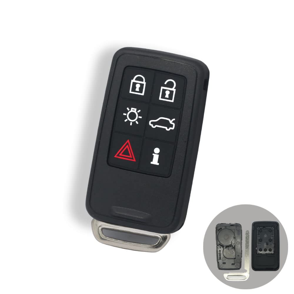 BROVACS Ersatz-Schlüsselgehäuse + ungeschnittener Rohling-Notschlüssel, kompatibel mit Volvo 6 Tasten Smart Keyless Entry Fernbedienung Schlüsselgehäuse PG789B von BROVACS