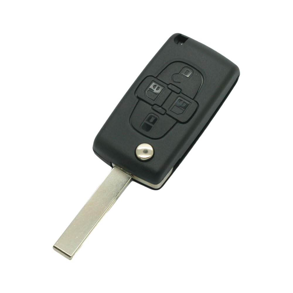BROVACS Ersatz-Schlüsselgehäuse CE0523 Typ HU83 Schlüsselbart kompatibel mit Peugeot 1007 807 4 Tasten Keyless Entry Flip Remote Key Case Fob SS316A von BROVACS