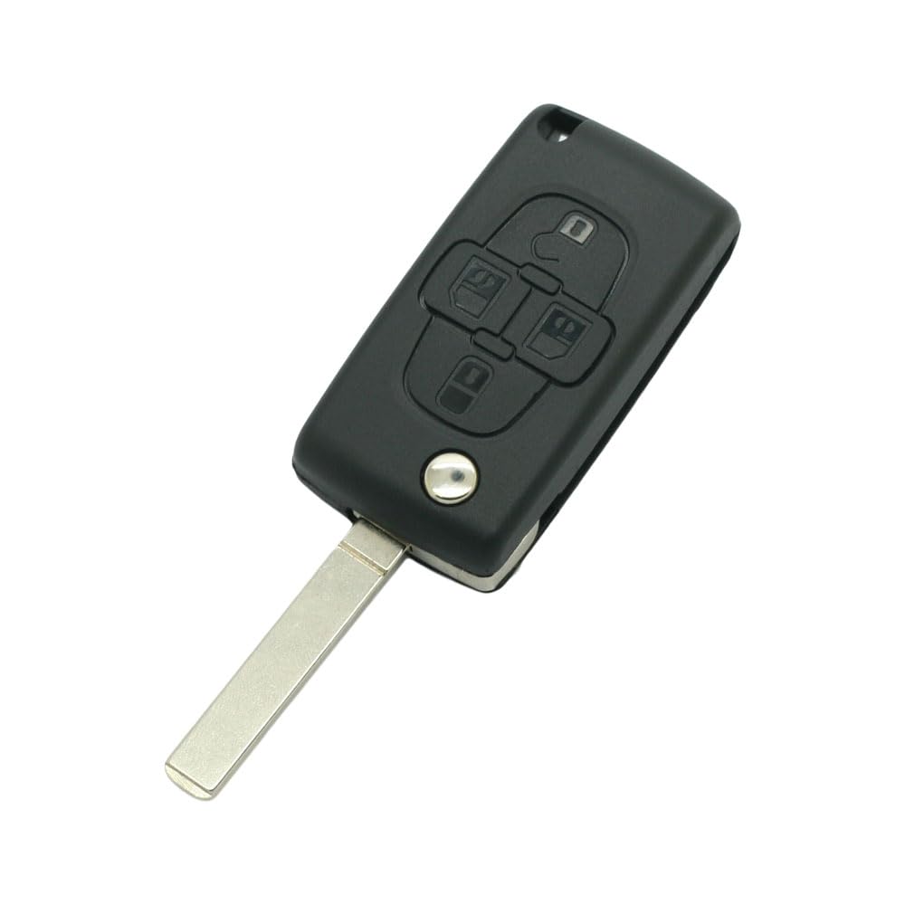 BROVACS Ersatz-Schlüsselgehäuse CE0523 Typ VA2, kompatibel mit Peugeot 1007 807 4 Tasten Keyless Entry Flip Remote Key Case Fob SS316 von BROVACS