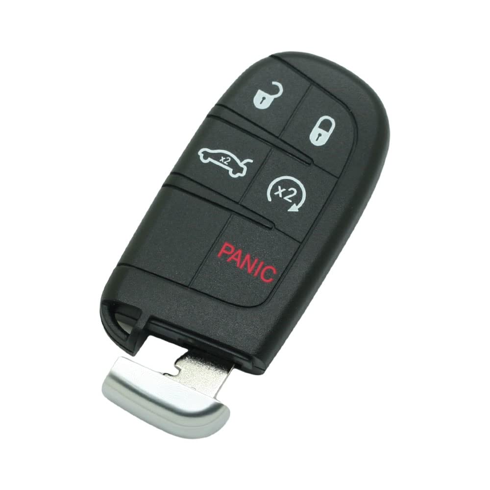 BROVACS Schlüsselgehäuse + ungeschliffener Rohling Notschlüssel kompatibel mit DODGE CHRYSLER Jeep 5 Tasten Smart Keyless Entry Remote Key Case Fob 4 BTN + Panic PG756F von BROVACS