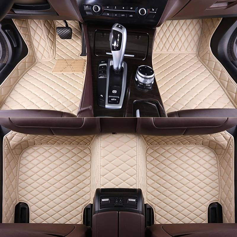 1 Satz Auto Pu Leder Fußmatten für Maserati Grecale 2022 2023, Allwettermatte Autoteppich Wasserdicht Automatte Auto Innere Zubehör,Beige von BROleo