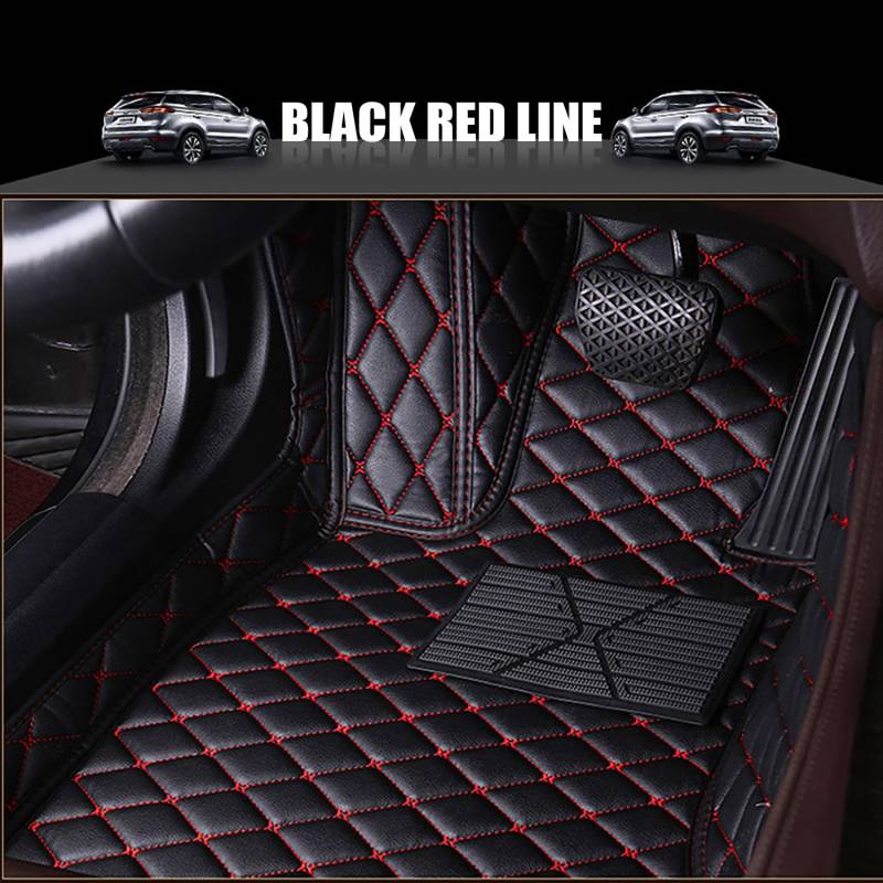1 Satz Auto Pu Leder Fußmatten für Toyota BZ4X 2022-2023, Allwettermatte Autoteppich Wasserdicht Automatte Auto Innere Zubehör,Black-Red von BROleo