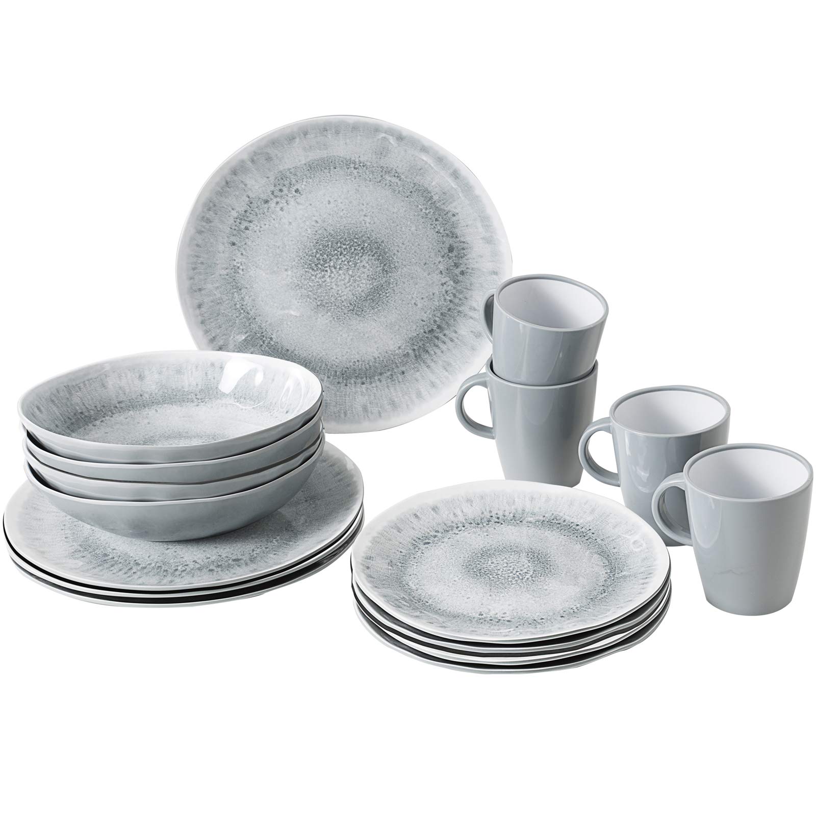 BRUNNER Melamin Ess Geschirr Set Lunchbox 16-Teilig Camping Reise Teller Becher Stonetouch Pearl von BRUNNER