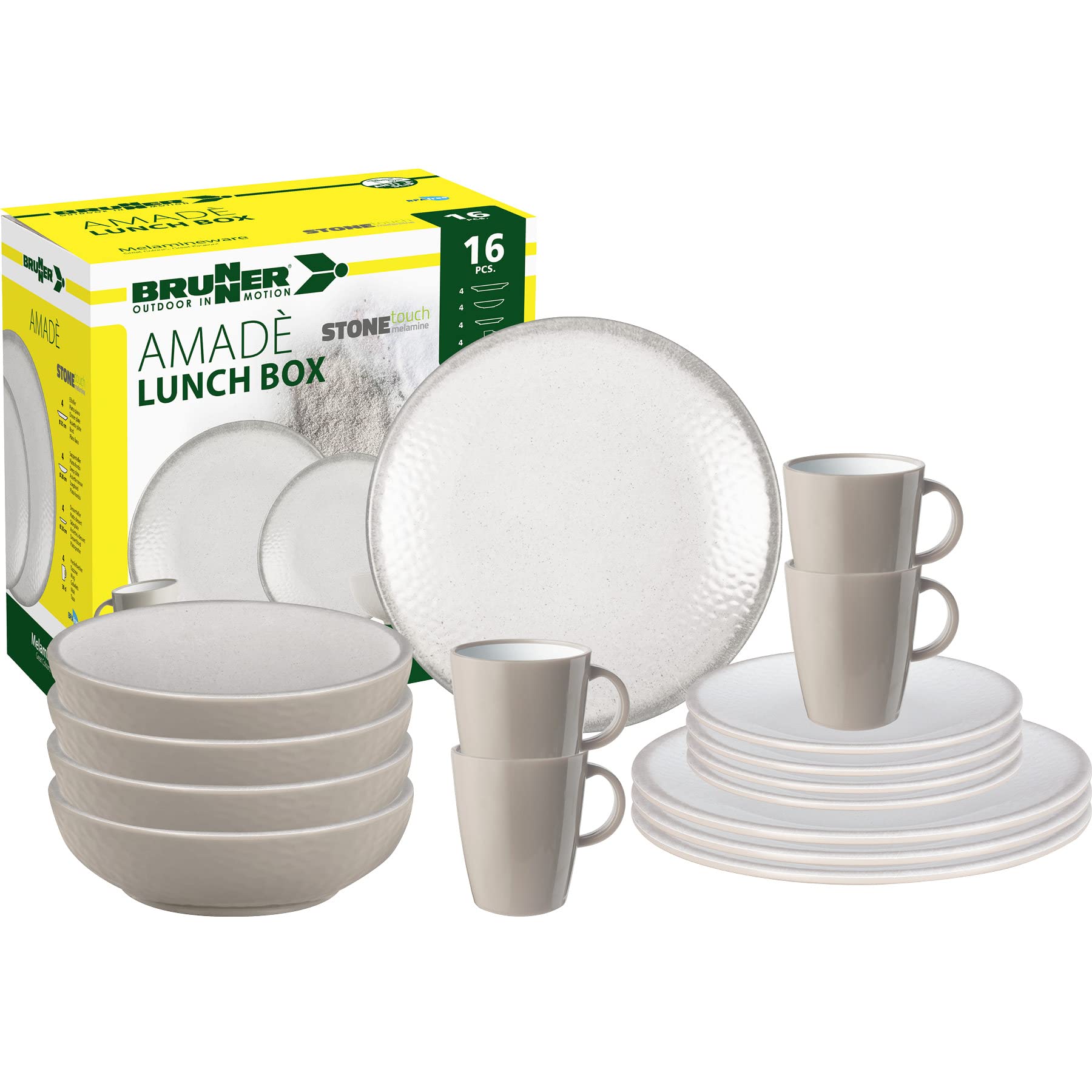 Brunner 0830155N.C8X Campinggeschirr Set für 4 Personen, Lunchbox Amadè, 16 Stück von BRUNNER