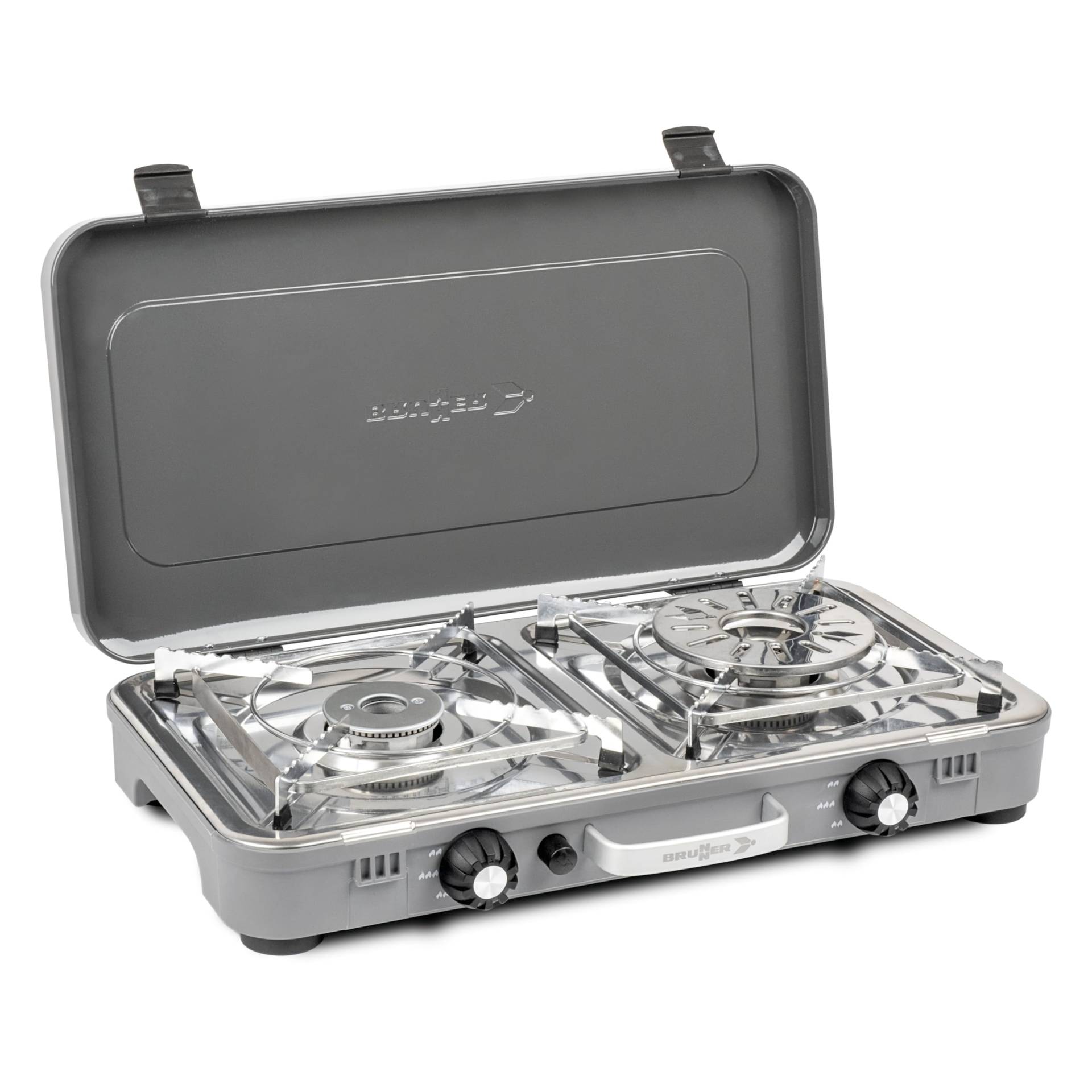 Brunner DEVIL Gaskocher Kookmaster GP – Doppelbrenner 2,4 kW, Piezo-Zündung, Deckel und Tragegriff, mit glatter und geriffelter Grillplatte, 30 mbar, perfekt für Outdoor-Küche Brunner DEVIL Gaskocher Kookmaster GP – Doppelbrenner 2,4 kW, Piezo-Zündung, Deckel und Tragegriff, mit glatter und geriffelter Grillplatte, 30 mbar, perfekt für Outdoor-Küche von BRUNNER