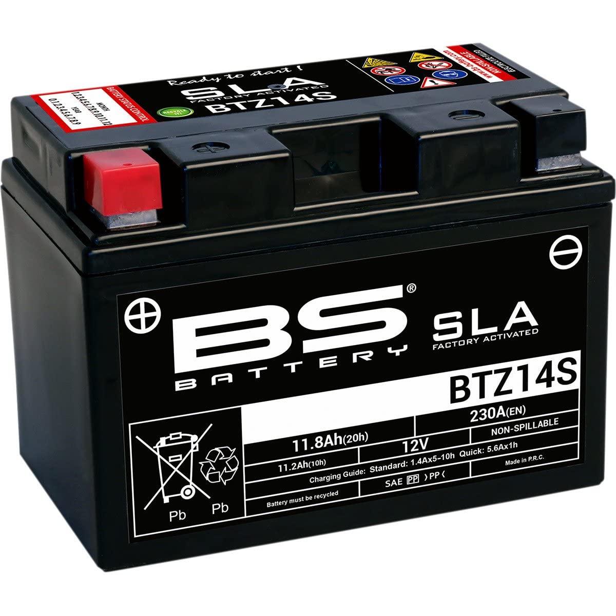 BS Battery 300638 BTZ14S AGM SLA Motorrad Batterie, Schwarz, 150 * 86 * 110 cm von BS Battery