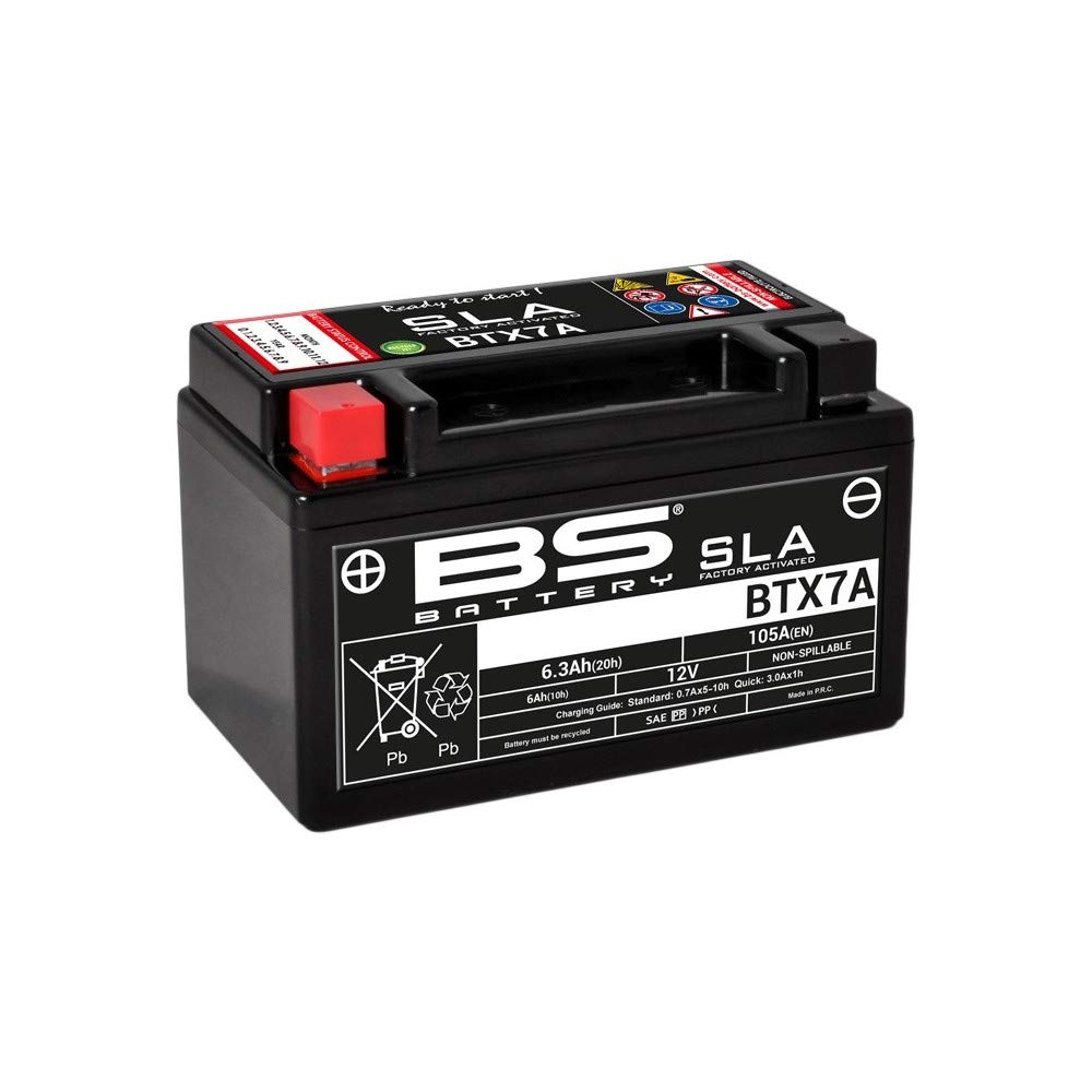 BS Battery 300672 BTX7A AGM SLA Motorrad Batterie, Schwarz von BS Battery