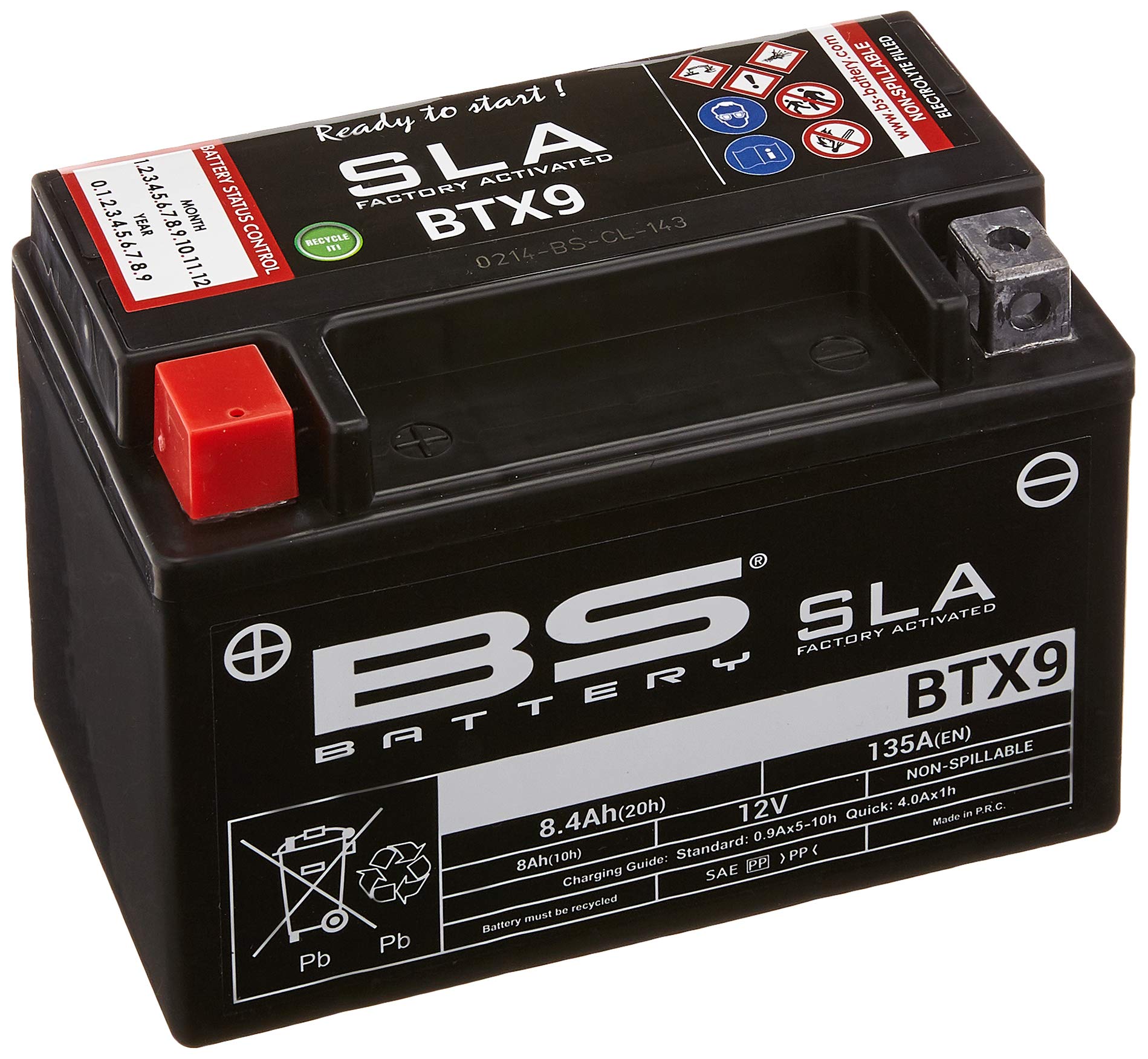BS Battery 300674 BTX9 AGM SLA Motorrad Batterie, Schwarz von BS Battery