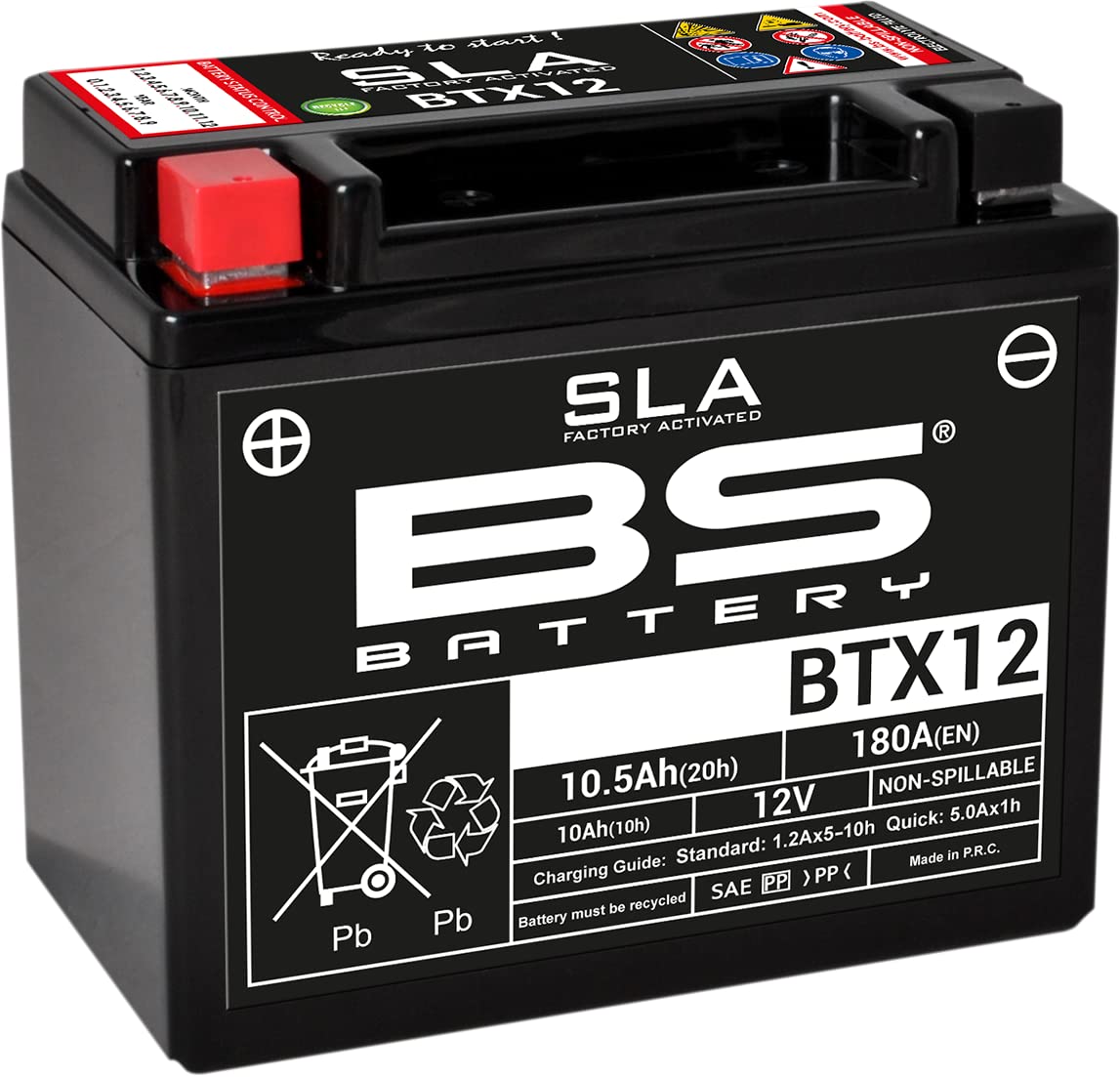 BS Battery 300680 BTX12 AGM SLA Motorrad Batterie, Schwarz von BS Battery