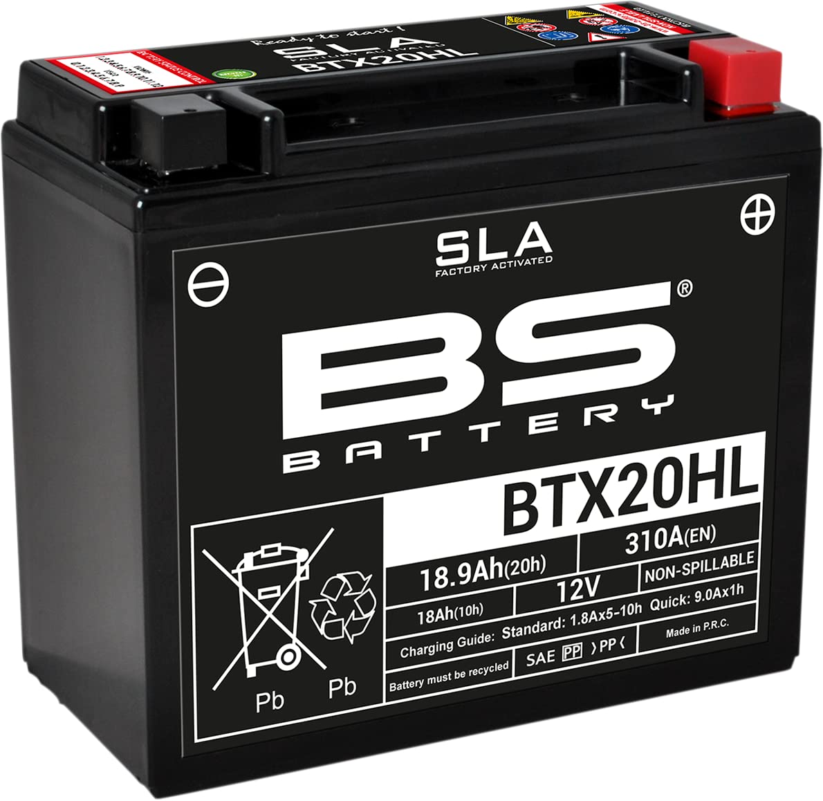 BS Battery 300689 BTX20L AGM SLA Motorrad Batterie, Schwarz von BS Battery