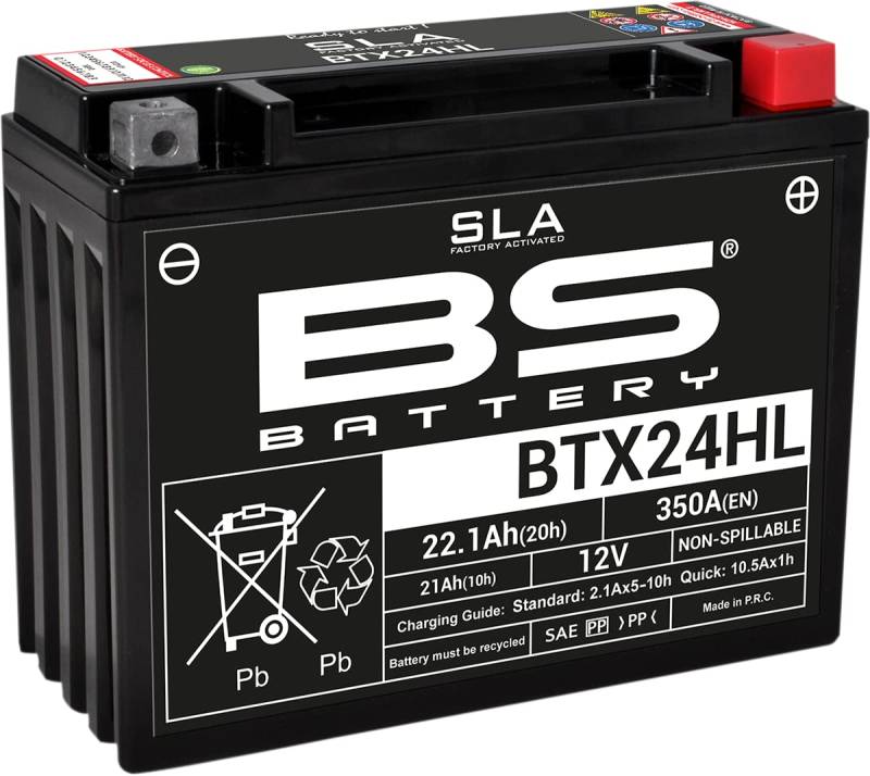 BS Battery 300770 BTX24HL AGM SLA Motorrad Batterie, Schwarz von BS Battery