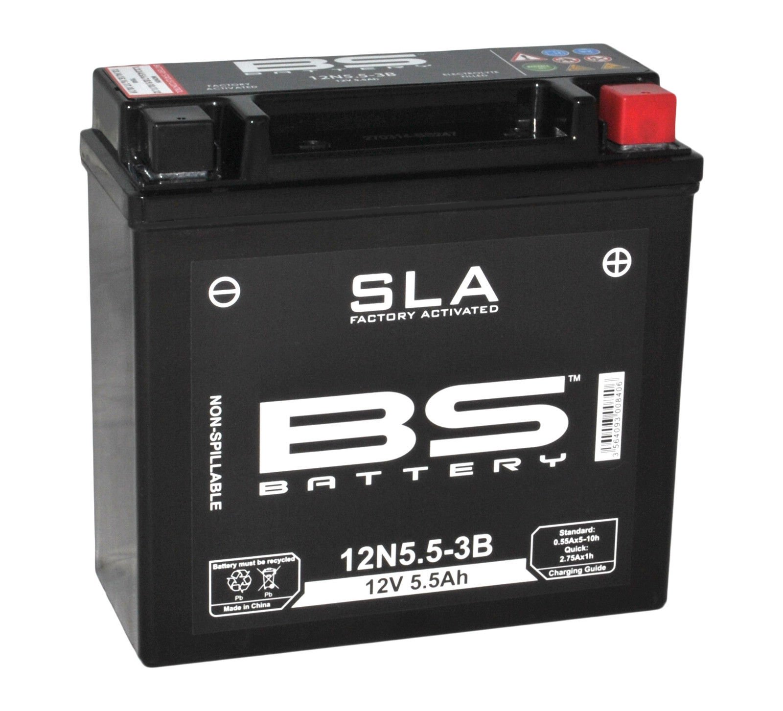 BS Battery 300840 12N5.5-3B AGM SLA Motorrad Batterie, Schwarz von BS Battery