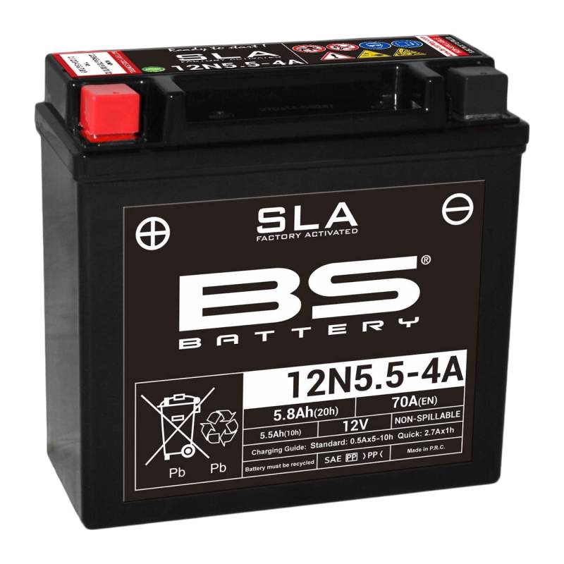 BS Battery 300841 12N5.5-4A AGM SLA Motorrad Batterie, Schwarz von BS Battery