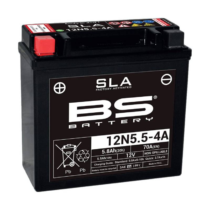 BS Battery 300841 12N5.5-4A AGM SLA Motorrad Batterie, Schwarz von BS Battery