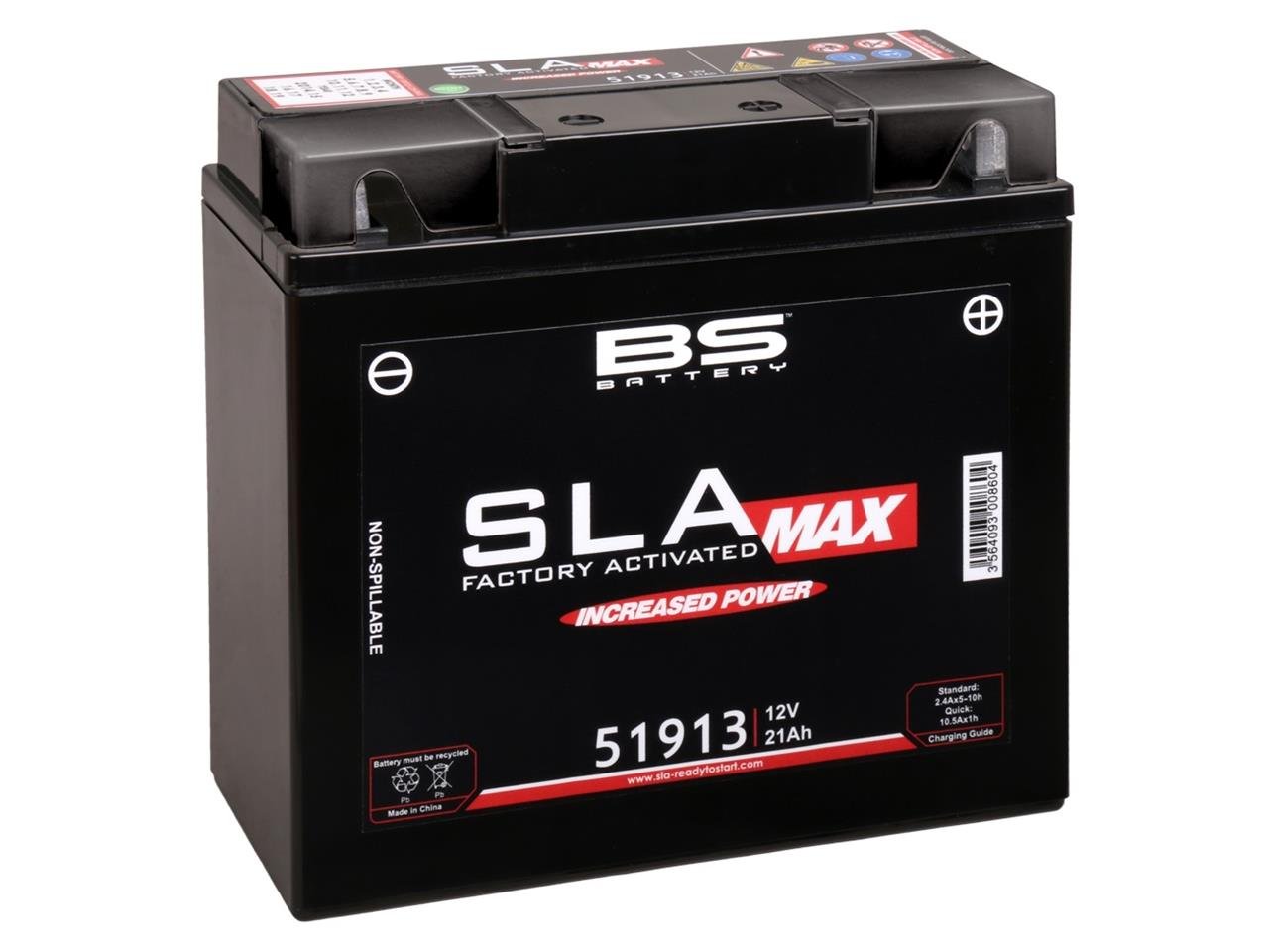 BS Battery 300860 51913 AGM SLA MAX Motorrad Batterie, Schwarz von BS Battery