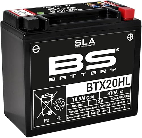Motorradbatterie BS SLA BTX20HL (YTX20HL-BS) AGM - wartungsfrei - 12 V 18 Ah - Maße: 175 x 87 x 155 mm kompatibel mit HONDA VF1100C V65 Magna 1100 1983-1986 von BS Battery