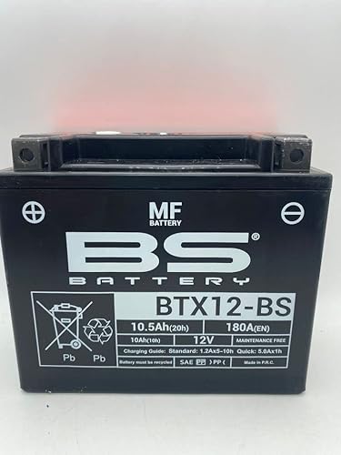 Motorradbatterie BS BTX12-BS (YTX12-BS) betriebsbereit – Maße: 15 x 8,7 x 13 cm für KYMCO MXU300SD 300 von BS Battery