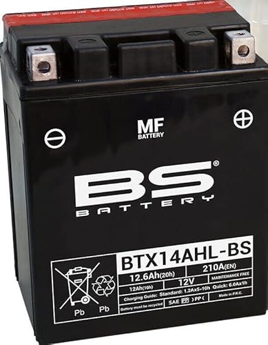 Motorradbatterie BS BTX14AHL-BS (YTX14AHL-BS) - wartungsfrei - 12V 12Ah - Maße: 133x90x164mm kompatibel zu Suzuki XN85 Turbo 650 1983-1992 von BS Battery