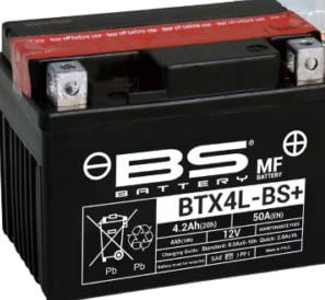 Motorradbatterie BS BTX4L-BS (YTX4L-BS) - wartungsfrei - 12V 3Ah - Maße: 113 x 70 x 85 mm kompatibel mit BSV GZ 50 von BS Battery