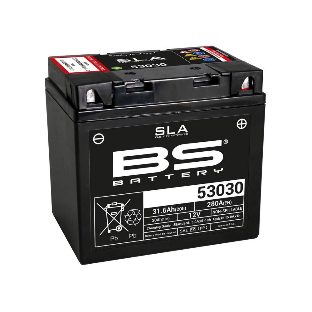 Motorradbatterie BS SLA 53030 AGM - Wartungsfrei - 12 V 30 Ah - Maße: 186 x 130 x 171 mm von BS Battery