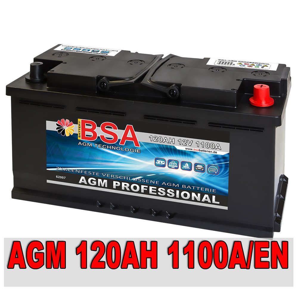 AGM Autobatterie 12V 120AH - 1100A/EN Start Stop ersetzt 105AH 110AH von BSA BATTERY HIGH QUALITY BATTERIES