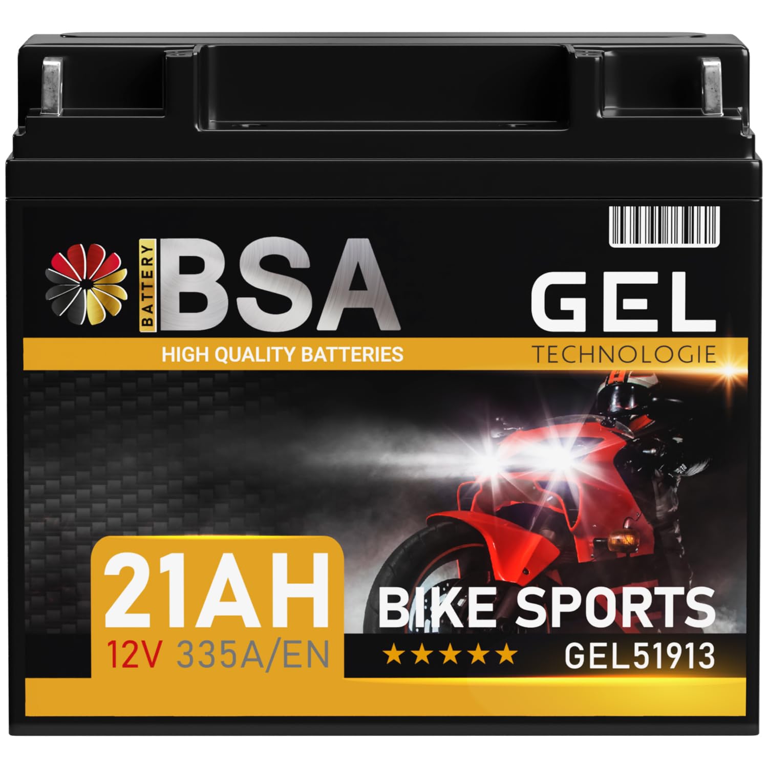 BSA 51913 GEL Batterie 12V 21Ah 335A/EN Motorradbatterie doppelte Lebensdauer entspricht 51913 GEL51913 vorgeladen auslaufsicher wartungsfrei von BSA BATTERY HIGH QUALITY BATTERIES