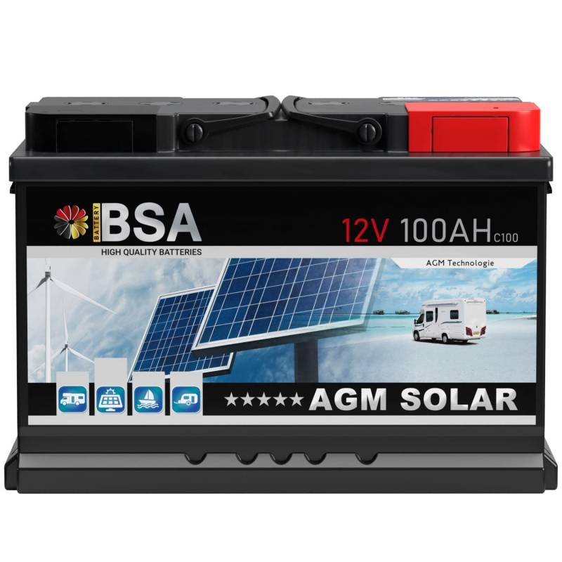 BSA AGM Batterie 100Ah 12V Solarbatterie Deep Cycle Wohnmobil Bootsbatterie zyklenfeste wartungsfreie VRLA Batterie von BSA BATTERY HIGH QUALITY BATTERIES